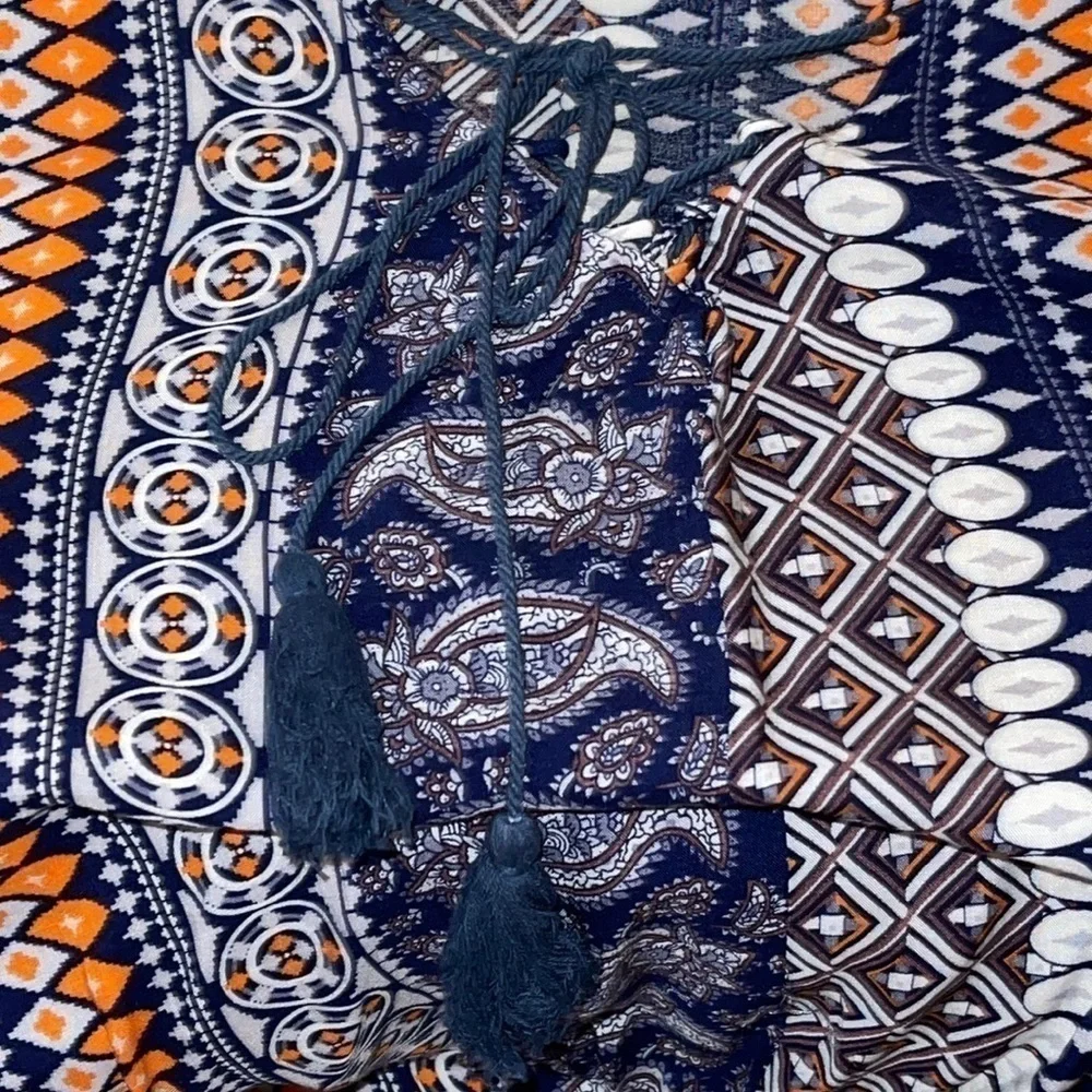 NWT Anthropologie HAZEL Blue & Orange Bohemian Style Blouse Sz. S